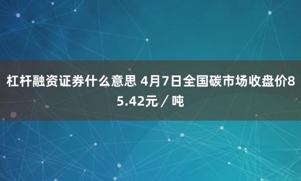 杠杆融资证券什么意思 4月7日全国碳市场收盘价85.42元／吨