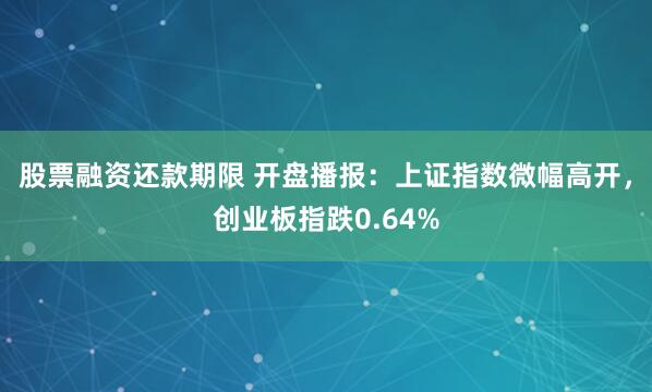股票融资还款期限 开盘播报：上证指数微幅高开，创业板指跌0.64%