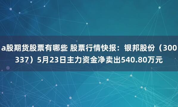 a股期货股票有哪些 股票行情快报：银邦股份（300337）5月23日主力资金净卖出540.80万元